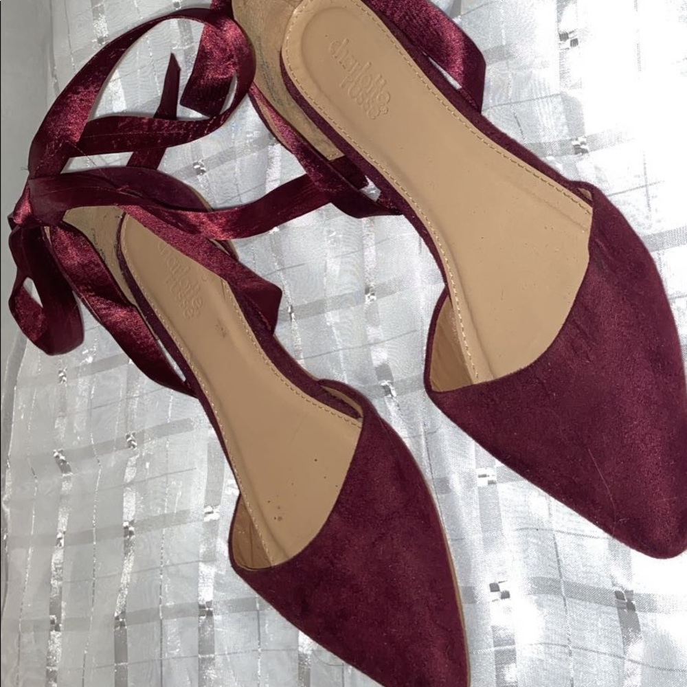 Burgundy lace up flats